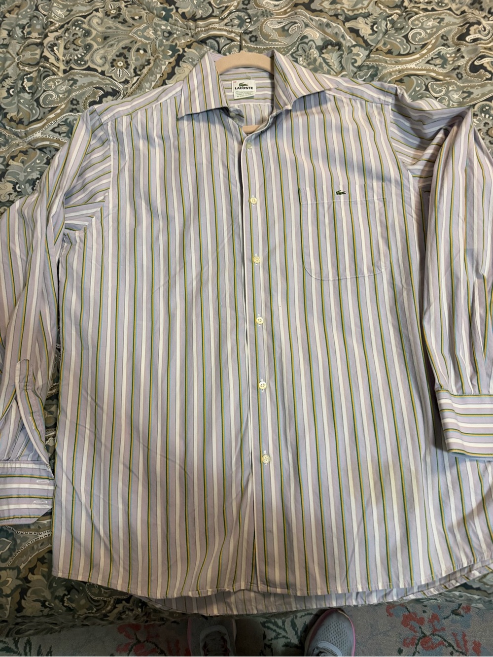 Lacoste Men’s Shirt Stripe with Green, Lavendar, Blue Pinstripes 42 NWOT